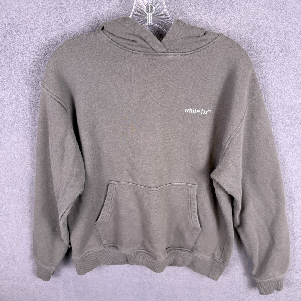 White Fox Womens Hoodie Gray Minimal Logo Streetwear Size S Boutique EUC